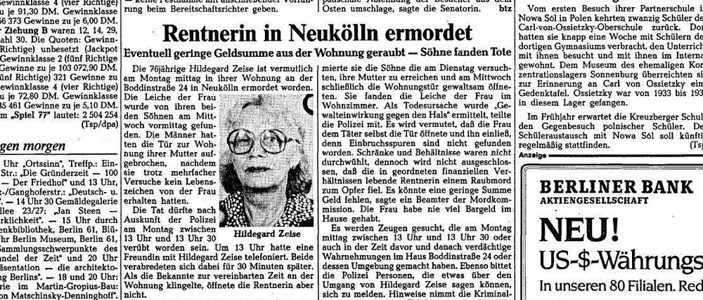 So berichtete der Tagesspiegel über den Mord an der Rentnerin in Neukölln.