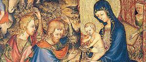 Anbetungswürdig. Die Krippen-Szene findet sich auf einem Diptychon aus der Schule des Herzogtums Brabant oder Luxemburg, um 1360 (Ausschnitt) 