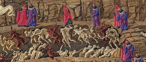 Sandro Botticellis „Dante und Vergil im achten Höllenkreis (Inferno XVIII)“, ca. 1481–1488.