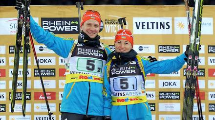 Die ukrainischen Biathleten Walentina Semerenko und Sergei Semenow.