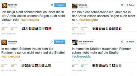 Links die Radio-Eins-Tweets, rechts die Originale. Marc Biskup hat aufgepasst