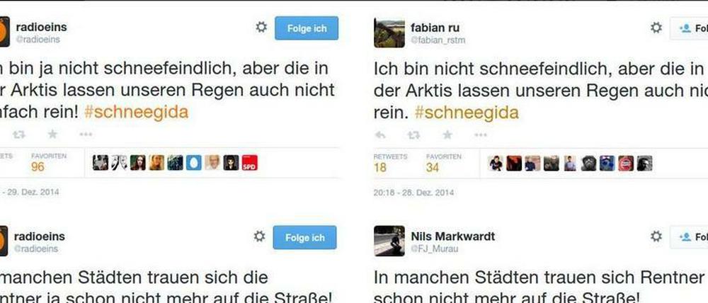 Links die Radio-Eins-Tweets, rechts die Originale. Marc Biskup hat aufgepasst