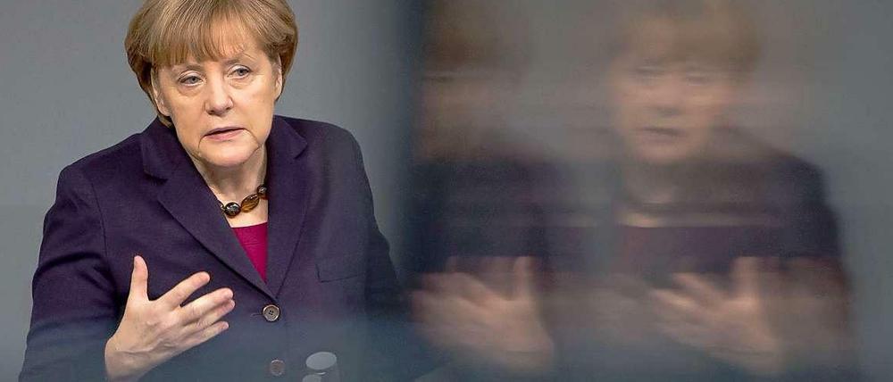 Bundeskanzlerin Angela Merkel (CDU) bei ihrer Regierungserklärung am Donnerstag im Bundestag.