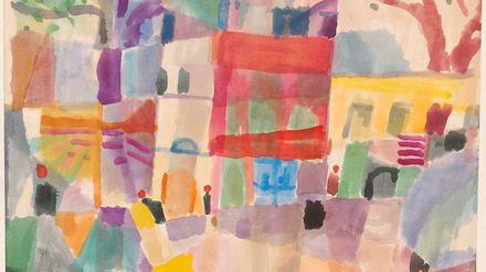 "Rote und gelbe Häuser in Tunis", 1914, von Paul Klee. Aquarell und Bleistift auf Papier auf Karton.