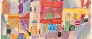 "Rote und gelbe Häuser in Tunis", 1914, von Paul Klee. Aquarell und Bleistift auf Papier auf Karton.