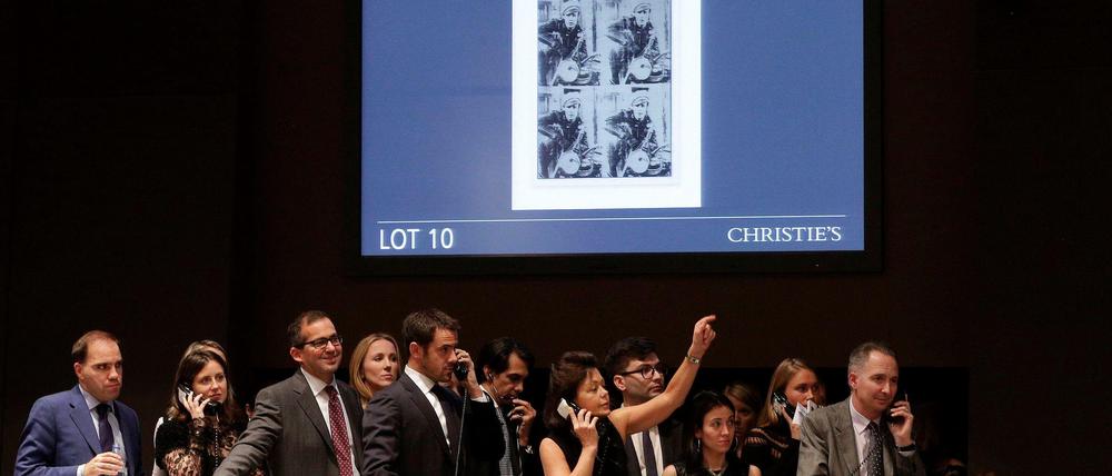 Noch mehr Gebote? Die Versteigerung der "Four Marlons" von Warhol bei Christie's in New York.