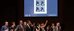 Noch mehr Gebote? Die Versteigerung der "Four Marlons" von Warhol bei Christie's in New York.