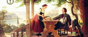 1864 malte Christian Eduard Böttcher (1818–1889) „Die Einkehr“. Der Bamberger Kunsthändler Gregor Freiherr von Seckendorff bietet sie nun zum Verkauf an. 