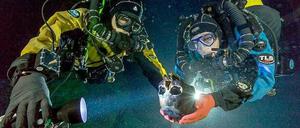 Ungewöhnlicher Fundort. Taucher bergen den prähistorischen Indianerschädel aus der Höhle auf der Halbinsel Yucatan.