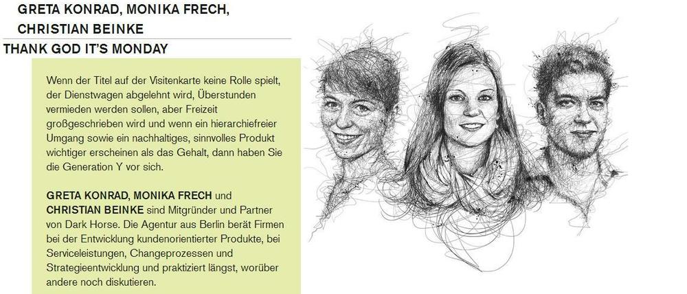 Greta Konrad, Monika Frech und Christian Beinke haben im Kino Kosmos in Berlin-Friedrichshain den Besuchern der Konferenz „Act Different“ erklärt, warum bei ihrer Beratungsgesellschaft Dark Horse fast alles anders funktioniert.