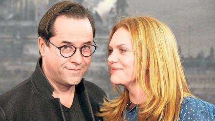 Fernsehstars. Das Schauspieler-Ehepaar Jan Josef Liefers und Anna Loos wurde beim Festival des deutschen Films in Ludwigshafen mit dem Preis für Schauspielkunst geehrt. Foto: dpa