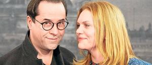 Fernsehstars. Das Schauspieler-Ehepaar Jan Josef Liefers und Anna Loos wurde beim Festival des deutschen Films in Ludwigshafen mit dem Preis für Schauspielkunst geehrt. Foto: dpa