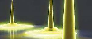 Quantentröpfchen. Das Bild zeigt, wie sich Elektronen in einem Dropleton arrangieren: Je höher die Welle, umso wahrscheinlicher ist es, dort ein Elektron zu finden. 