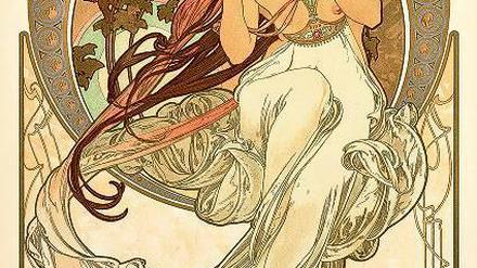 Haare, mit Pasta frisiert. Alfons Mucha, Allegorie der Musik, 1898.