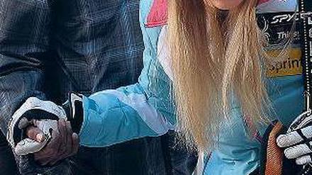 Hand drauf. Golf-Star Tiger Woods (links) stand Freundin Lindsey Vonn auch nach ihrem Ausscheiden zur Seite. 