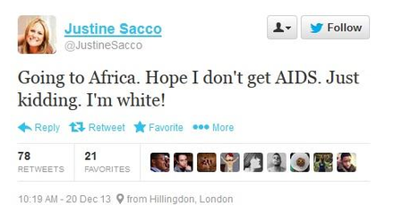 "Ich bin weiß!" - Der Tweet von Justine Sacco. 