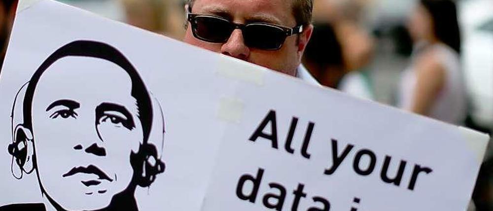 Protest gegen die Überwachungsmethoden durch die NSA.