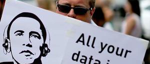 Protest gegen die Überwachungsmethoden durch die NSA.