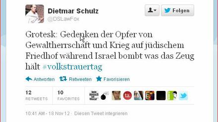 Der Pirat und Landtagsabgeordnete Dietmar Schulz problematisierte die Gleichzeitigkeit von Volkstrauertag und israelischer Offensive in Gaza.