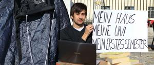 Student campt vor der HU aus Protest gegen Wohnungsnot