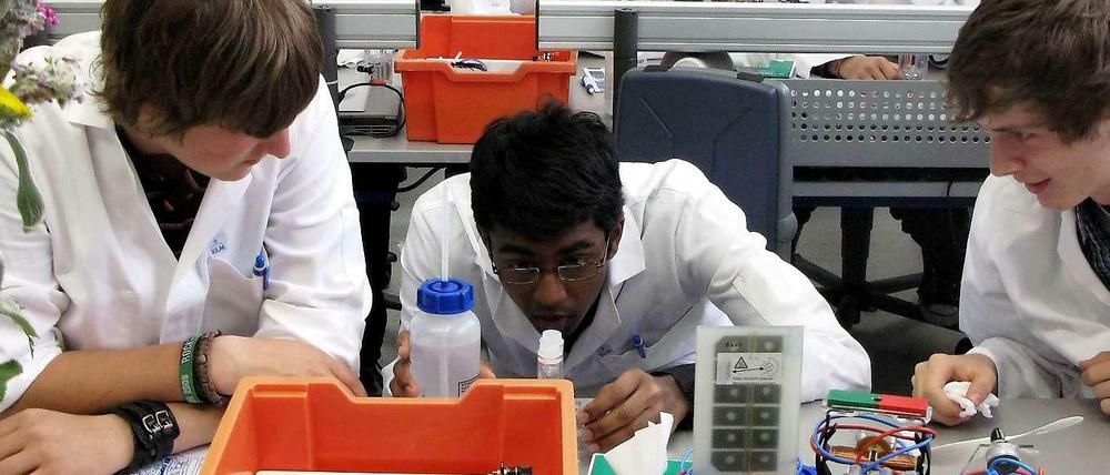 Schüler experimentieren im Labor.