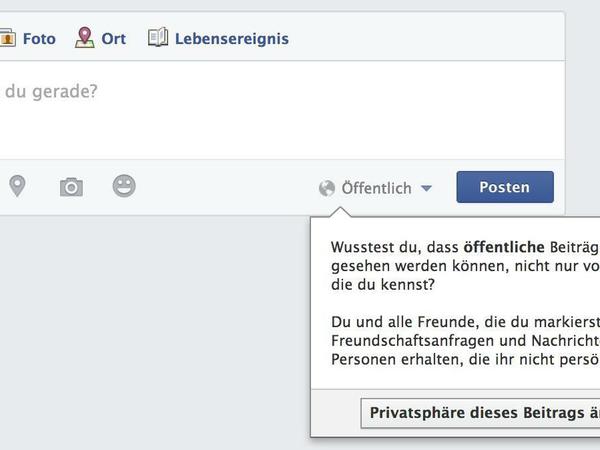 Neue Freiheiten brauchen neue Regeln: Facebook warnt mit Pop-up-Fenstern vor den geänderten Privatsphäreeinstellungen für Jugendliche.