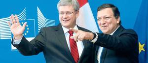 Wegweisend. Kanadas Premierminister Stephen Harper (l.) und EU–Kommissionspräsident José Manuel Barroso sind sich einig. Foto: dpa