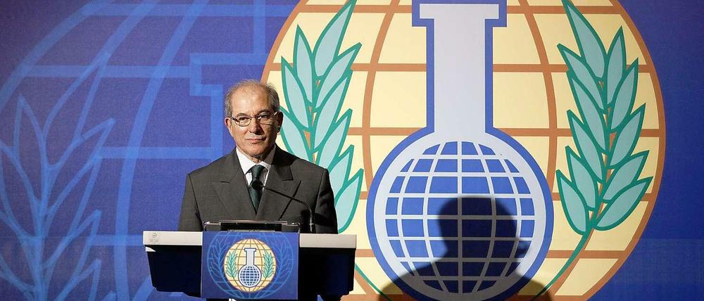 OPCW-Direktor Ahmet Uzumcu bei der Pressekonferenz zum Friedennobelpreis.