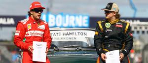 Kimi Räikkönen (rechts) mit seinem neuen Ferrari-Kollegen Fernando Alonso.