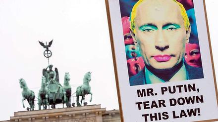 In einer Demonstration unter dem Motto "Enough is enough - Stop Homophobia" protestierten am Samstag Tausende gegen das in Russland erlassene Homosexuellen-Gesetz.
