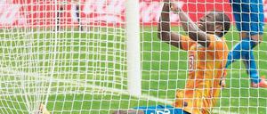 Ins Netz gegangen. Die Berliner um Adrian Ramos konnten in Wolfsburg ihre Chancen nicht in Punkte umwandeln. Foto: dpa