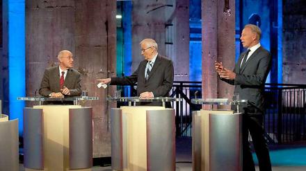 Alle reden gleichzeitig: Gregor Gysi (Die Linke, links), Rainer Brüderle (FDP) und Jürgen Trittin (Die Grünen, rechts) im "kleinen Duell".