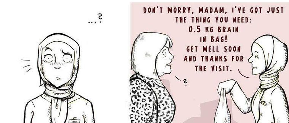 Neulich in der Apotheke: Strips wie dieser thematisieren Fremdenhass.