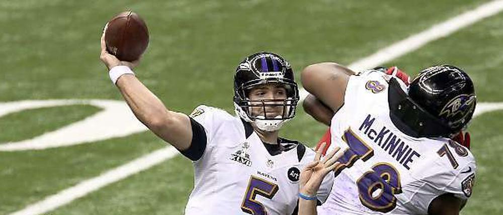 Quarterback Joe Flacco gilt mit Titelverteidiger Baltimore Ravens keineswegs als Topfavorit.