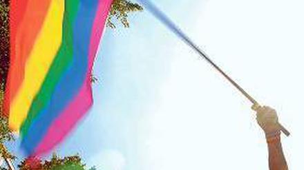 Bunte Fahne weht im Wind - ein Zeichen für Toleranz.