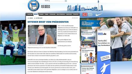 So steht es geschrieben: Auf der Homepage von Hertha BSC macht Klubchef Werner Gegenbauer vor der heutigen Mitgliederversammlung (19 Uhr) Wahlkampf für sich und Manager Michael Preetz.