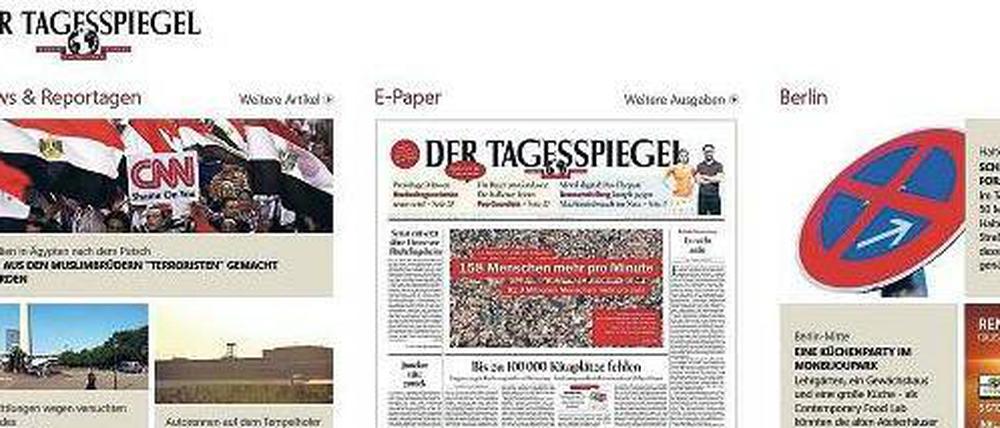 Der Tagesspiegel als App für Windows 8. Die Übersichtsseite wird von links nach rechts über den Bildschirm bewegt.