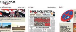 Der Tagesspiegel als App für Windows 8. Die Übersichtsseite wird von links nach rechts über den Bildschirm bewegt.