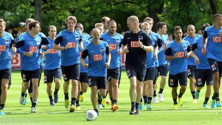 Die Hertha-Mannschaft läuft sich warm.