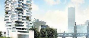 Das umstrittene Hochhaus "Living Levels" an der East Side Gallery. 