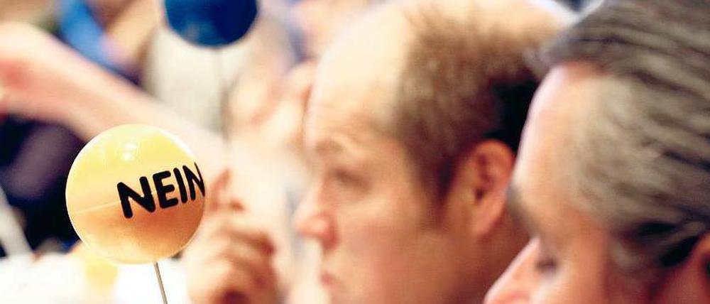 Zum Kugeln. Mit bunten Bällen konnten die Piraten-Parlamentarier in der Fraktion abstimmen. Foto: Wolfgang Kumm/dpa