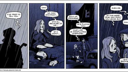 Online und frei Haus: Ein Panel aus Mario „Maobul“ Bühlings Web-Comic "Katzenfuttergeleespritzer".