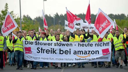 Amazon-Beschäftigte streiken in Bad Hersfeld.
