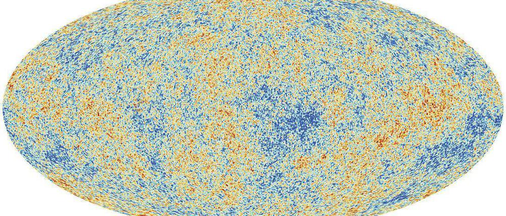 Echo des Urknalls. Die von „Planck“ aufgezeichnete Hintergrundstrahlung zeigt die Frühzeit des Universums vor 13,4 Milliarden Jahren. 