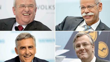 Die Top-Verdiener unter den Vorständen: Martin Winterkorn, VW (o. l.), Dieter Zetsche, Daimler (o. r.), Peter Löscher, Siemens (u. l.) und Christoph Franz, Lufthansa (u. r.).