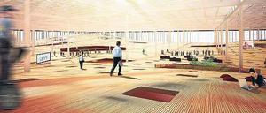 Spiel der Gedanken. Die Studenten der Technischen Universität haben bereits vor etwa einem Jahr Ideen für das Aussehen der Landesbibliothek entwickelt. Dieser Entwurf von Benjamin Gutsche, Julian Bauch, Margot Barner und Philipp Obkircher sieht einen Flachbau mit einem gewellten Boden vor. 