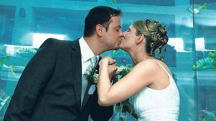 Wer sich traut, der wählt für den Tag der Tage gern ein besonderes Datum wie den 12.12.12. Auch im Aquadome wird an diesem Mittwoch wieder Hochzeit gefeiert. Foto: Schreiber/dapd