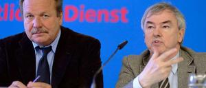 Gemeinsam für mehr Geld. Verdi-Chef Bsirske und sein Kollege Dauderstädt vom Beamtenbund verkünden die Forderung.