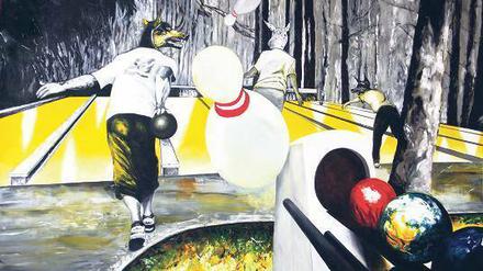 Kultur des Kegelns: Emmanuel Bornsteins "Waldbowling III" von 2012, Öl auf Leinwand.