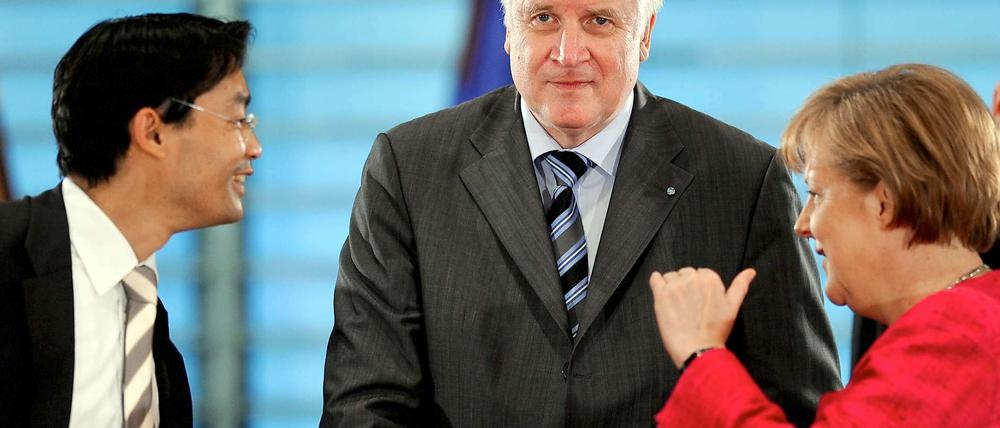 Philipp Rösler, Horst Seehofer und Angela Merkel